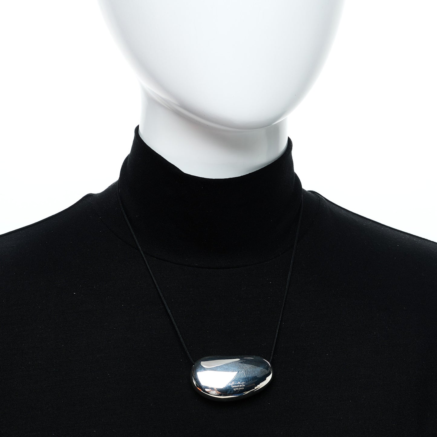 Sterling Silver 50mm Elsa Peretti Bean Pendant Cord Necklace