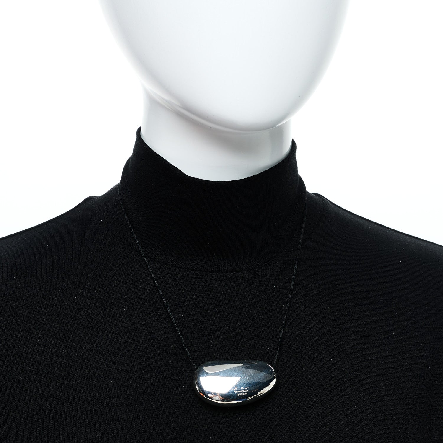 Tiffany Sterling Silver 50mm Elsa Peretti Bean Pendant Cord Necklace 2 of 5