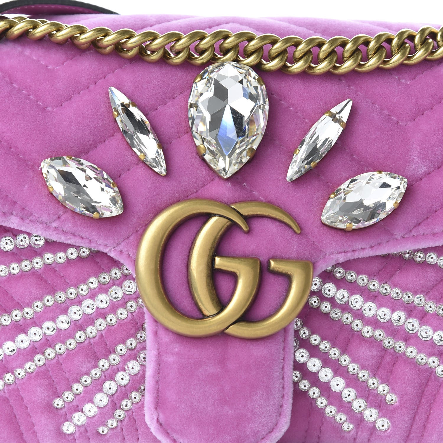 Gucci Velvet Matelasse Marquise Crystals Embroidered Small GG Marmont Shoulder Bag Malva 10 of 10