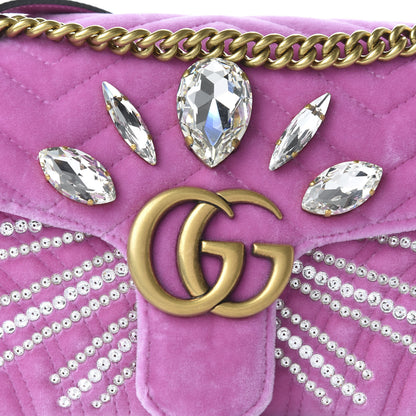Gucci Velvet Matelasse Marquise Crystals Embroidered Small GG Marmont Shoulder Bag Malva 10 of 10