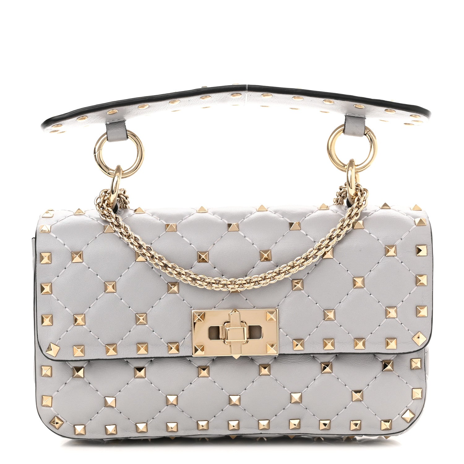 Valentino Garavani Lambskin Small Rockstud Spike Shoulder Bag Pastel Grey 1 of 10