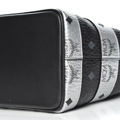 MCM Visetos Spot Stripped Medium Shopping Tote Black Silver 9 of 10