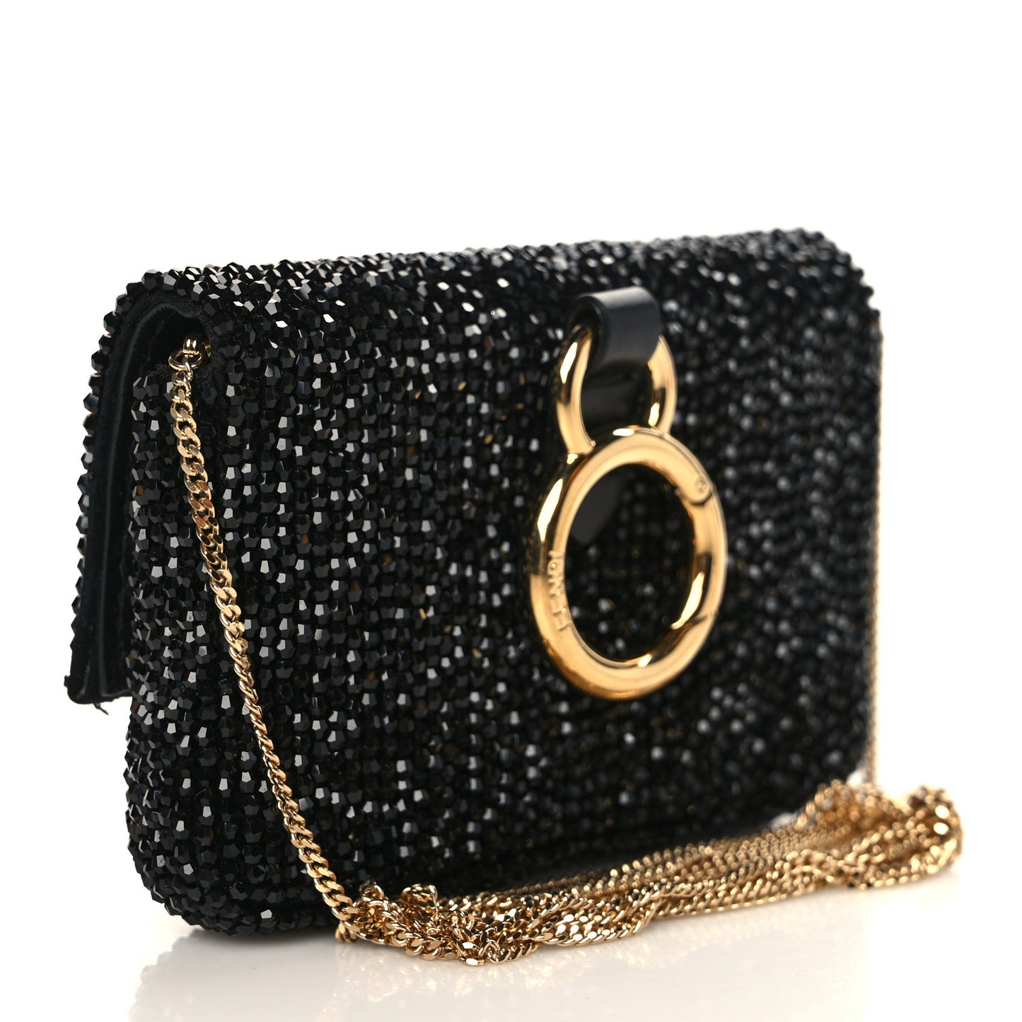 Crystal Vitello King Beaded Nano Baguette Charm Black