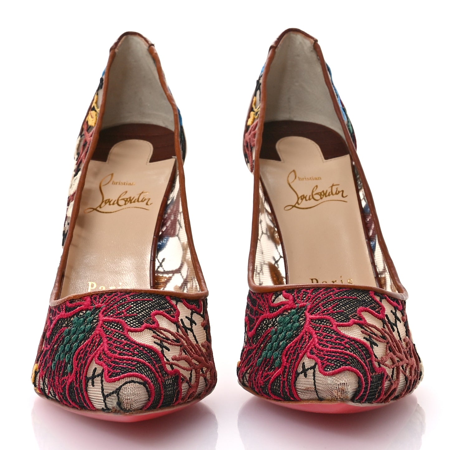 Lace Calfskin Crocodile Embossed Follies 100 Pumps 37.5 Cuoio Multicolor