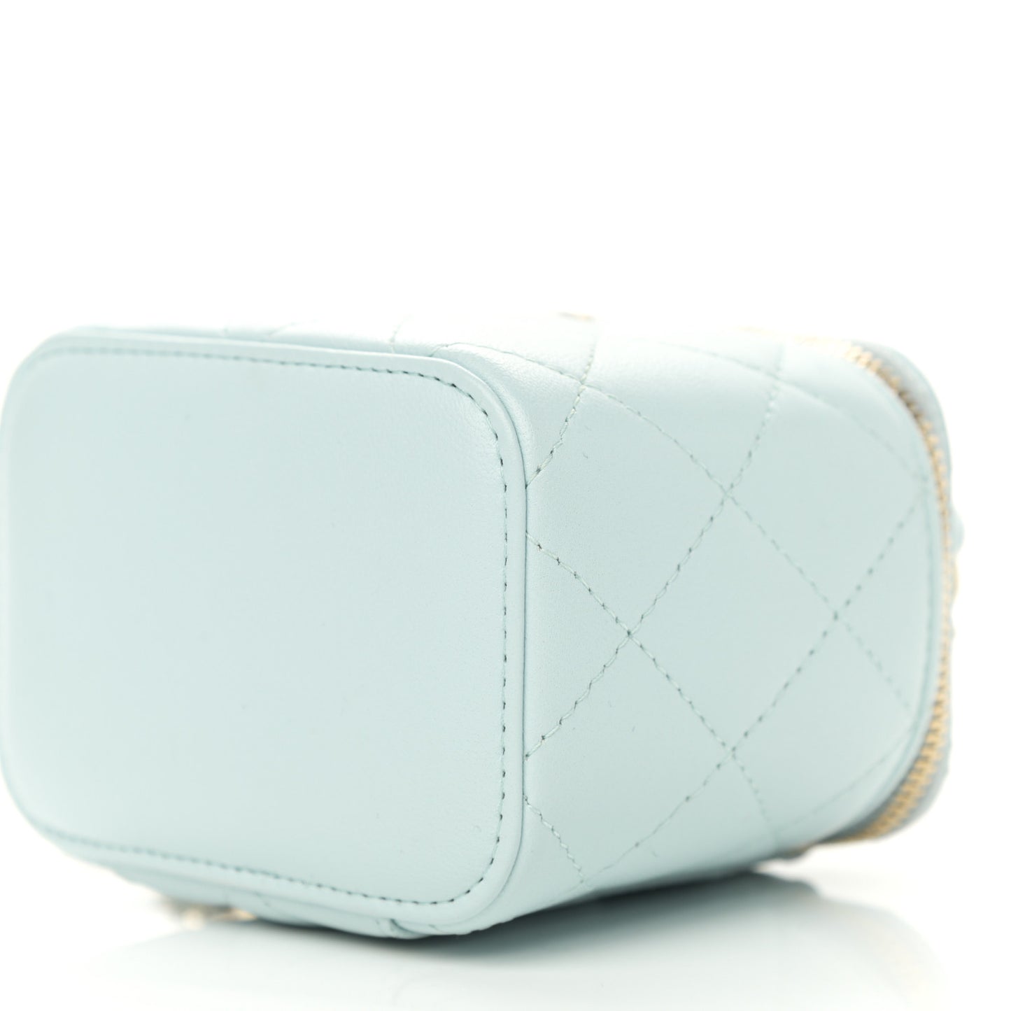 Lambskin Quilted Top Handle Mini Vanity Case With Chain Light Blue