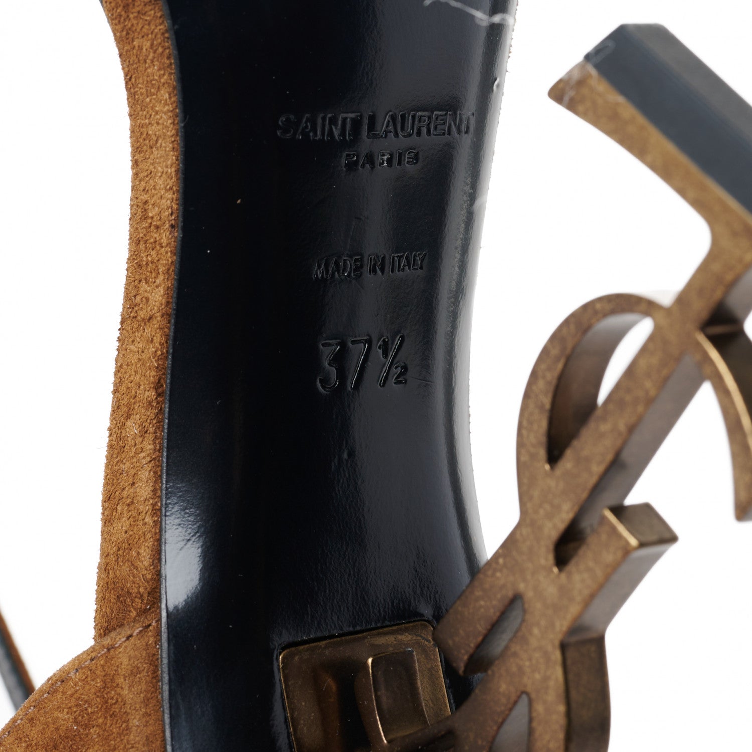 Saint Laurent Suede Calfskin Opyum 110 Sandals 37.5 Cachemere Gold 7 of 8