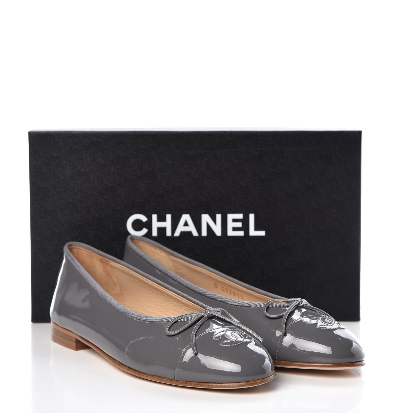 Patent Calfskin CC Cap Toe Ballerina Flats 39.5 Dark Grey