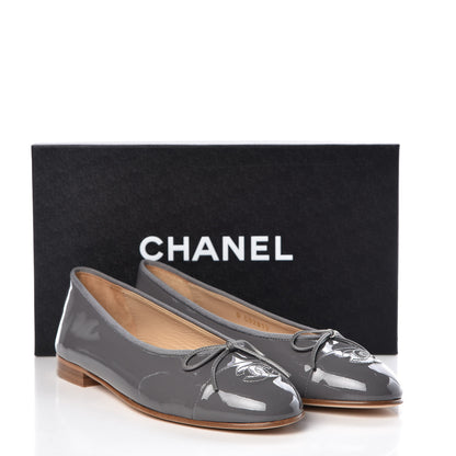 Chanel Patent Calfskin CC Cap Toe Ballerina Flats 39.5 Dark Grey 12 of 12