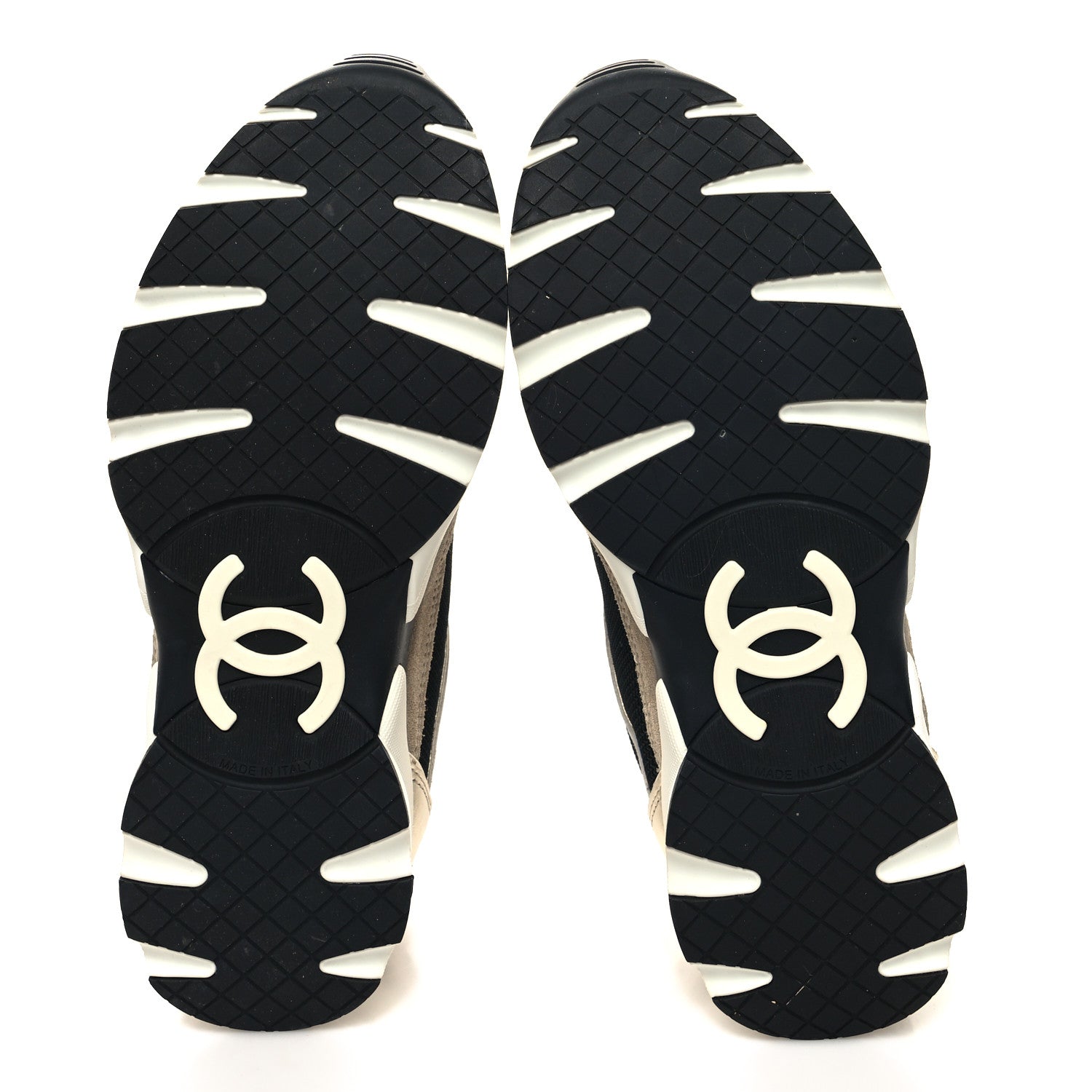 Chanel Mesh Suede Calfskin Womens CC Sneakers 35.5 White Black Beige Gold 6 of 9