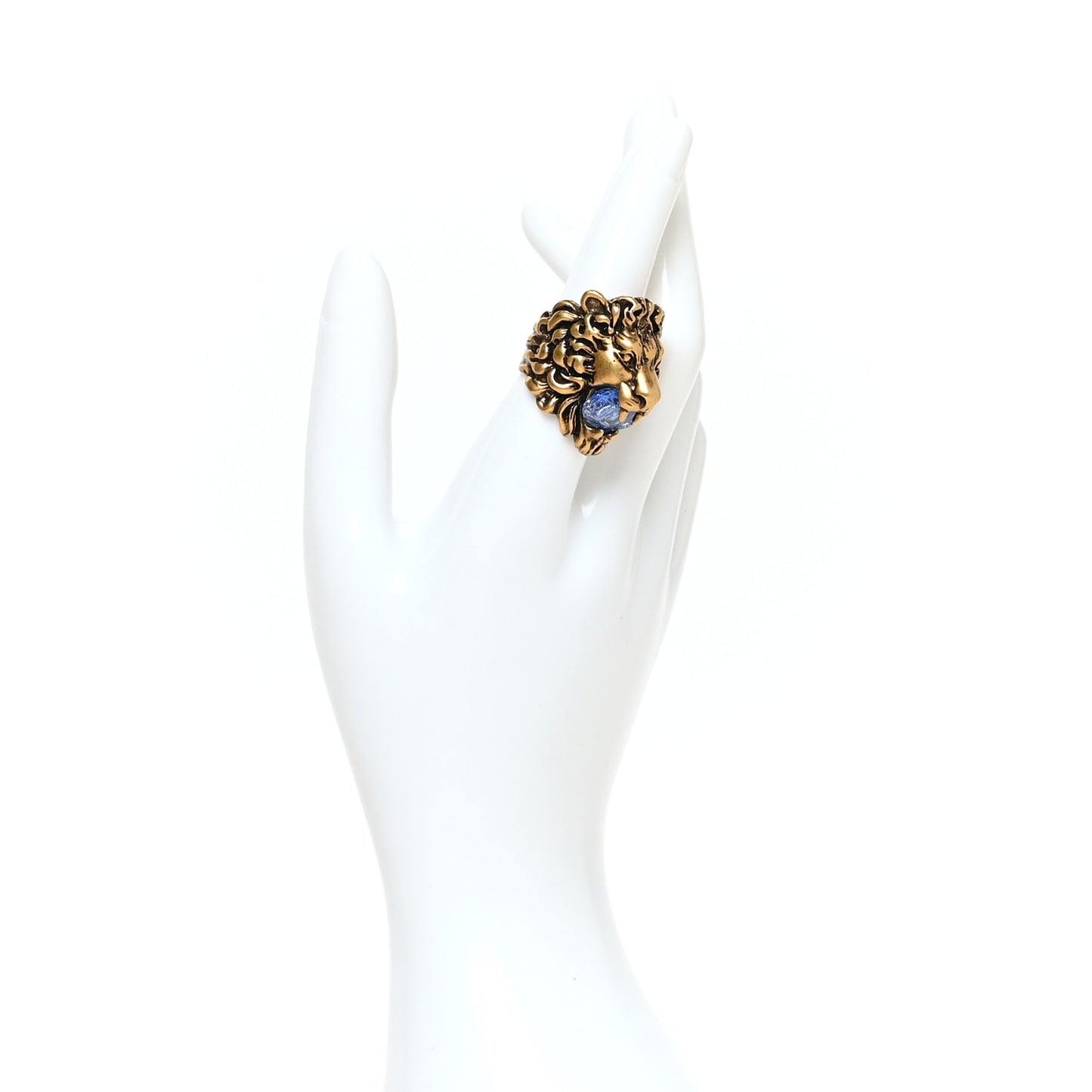 Metal Crystal Lion Head Ring 58 8.25 Aged Gold