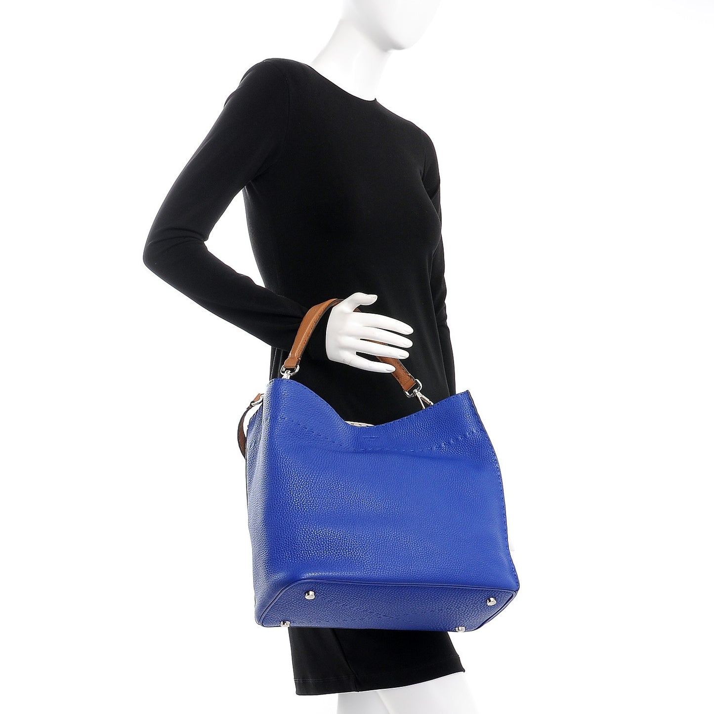 Cuoio Romano Selleria Tri-color Large Anna Bucket Bag Blue Neon