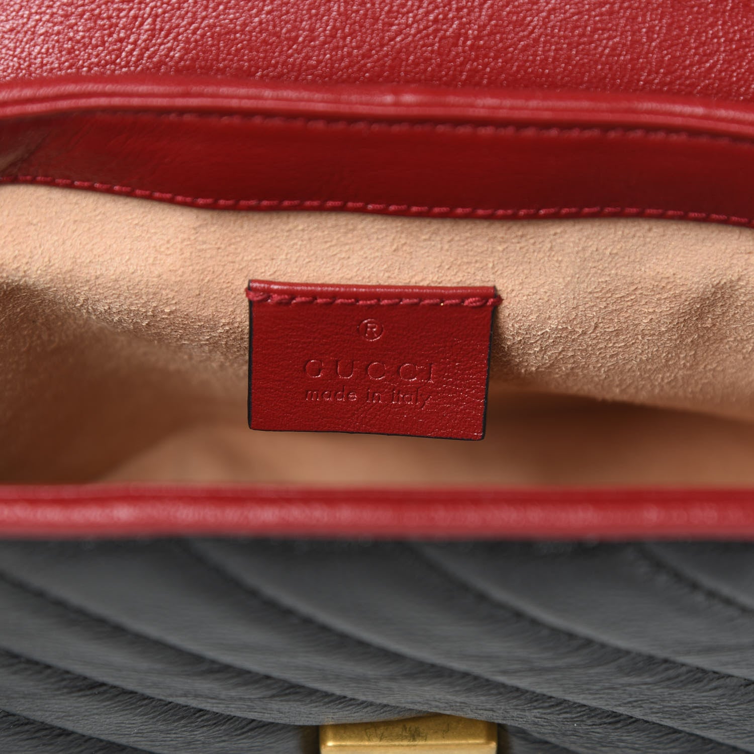 Gucci Vintage Effect Calfskin Matelasse Diagonal Mini Torchon GG Marmont Top Handle Shoulder Bag Black Romantic Cherry 6 of 10