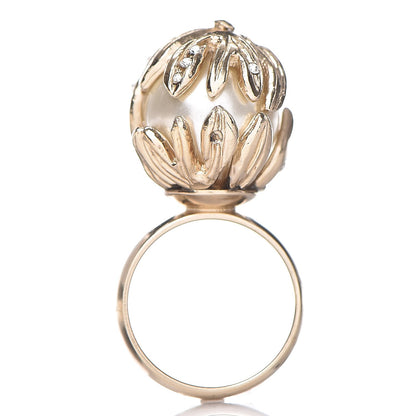 Chanel Pearl Crystal CC Ring Gold 6.5 3 of 6