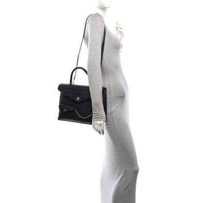 Chanel Calfskin Crocodile Embossed Fifth Avenue Maxi Flap Top Handle Bag Dark Grey 2 of 12