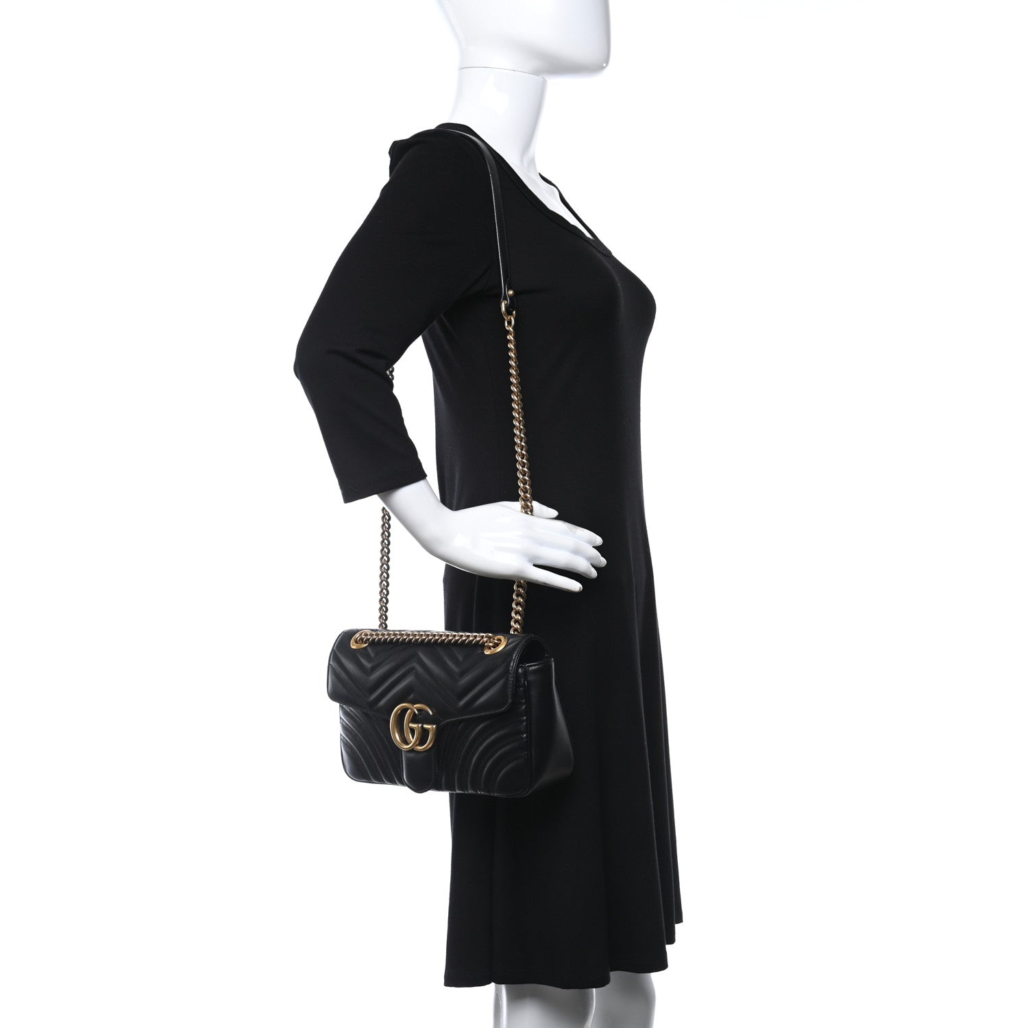 Gucci Calfskin Matelasse Small GG Marmont Shoulder Bag Black 2 of 11