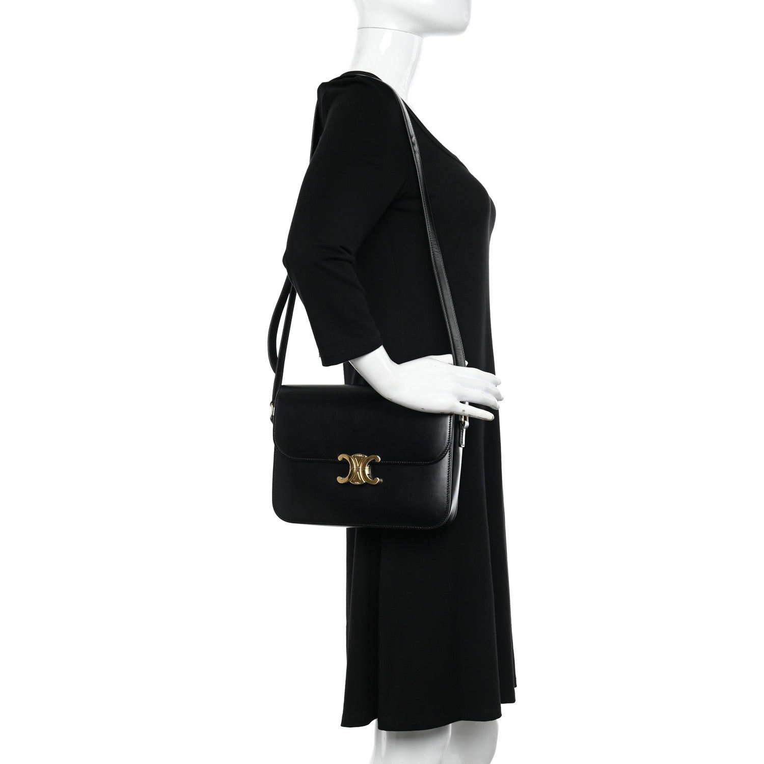 Celine Shiny Calfskin Medium Triomphe Black 2 of 11