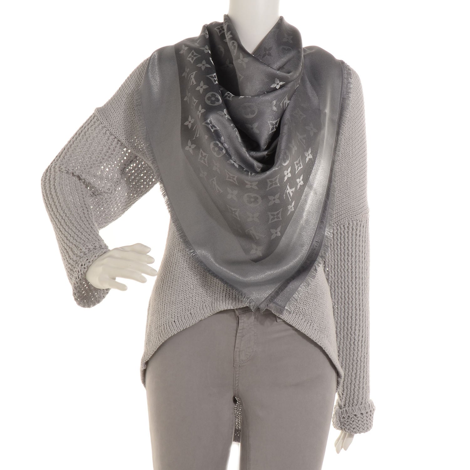 Louis Vuitton Monogram Silk Wool Shine Shawl Anthracite 2 of 5