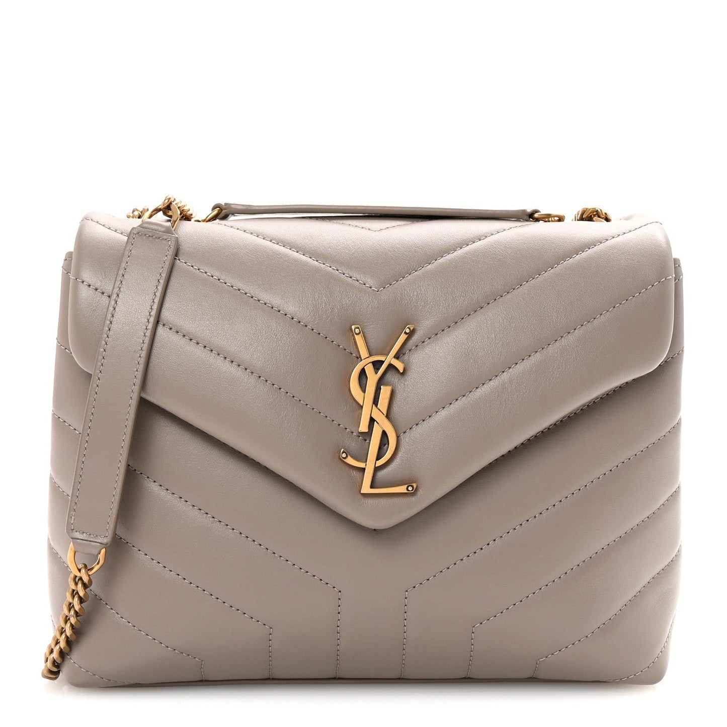 Calfskin Y Quilted Monogram Small Loulou Chain Satchel Taupe