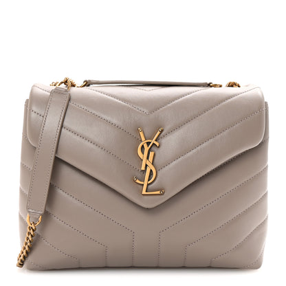Saint Laurent Calfskin Y Quilted Monogram Small Loulou Chain Satchel Taupe 1 of 9