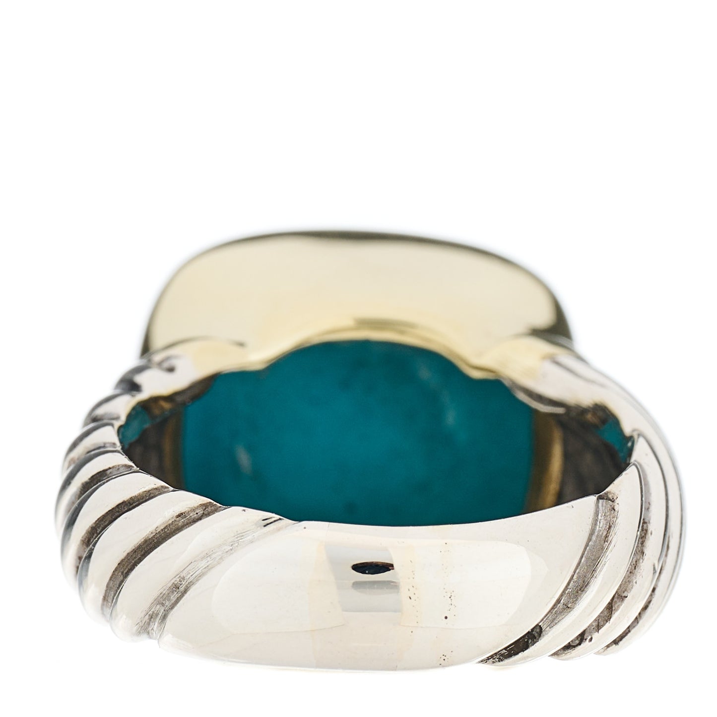 14K Yellow Gold Sterling Silver Turquoise 14mm Noblesse Ring 54 7