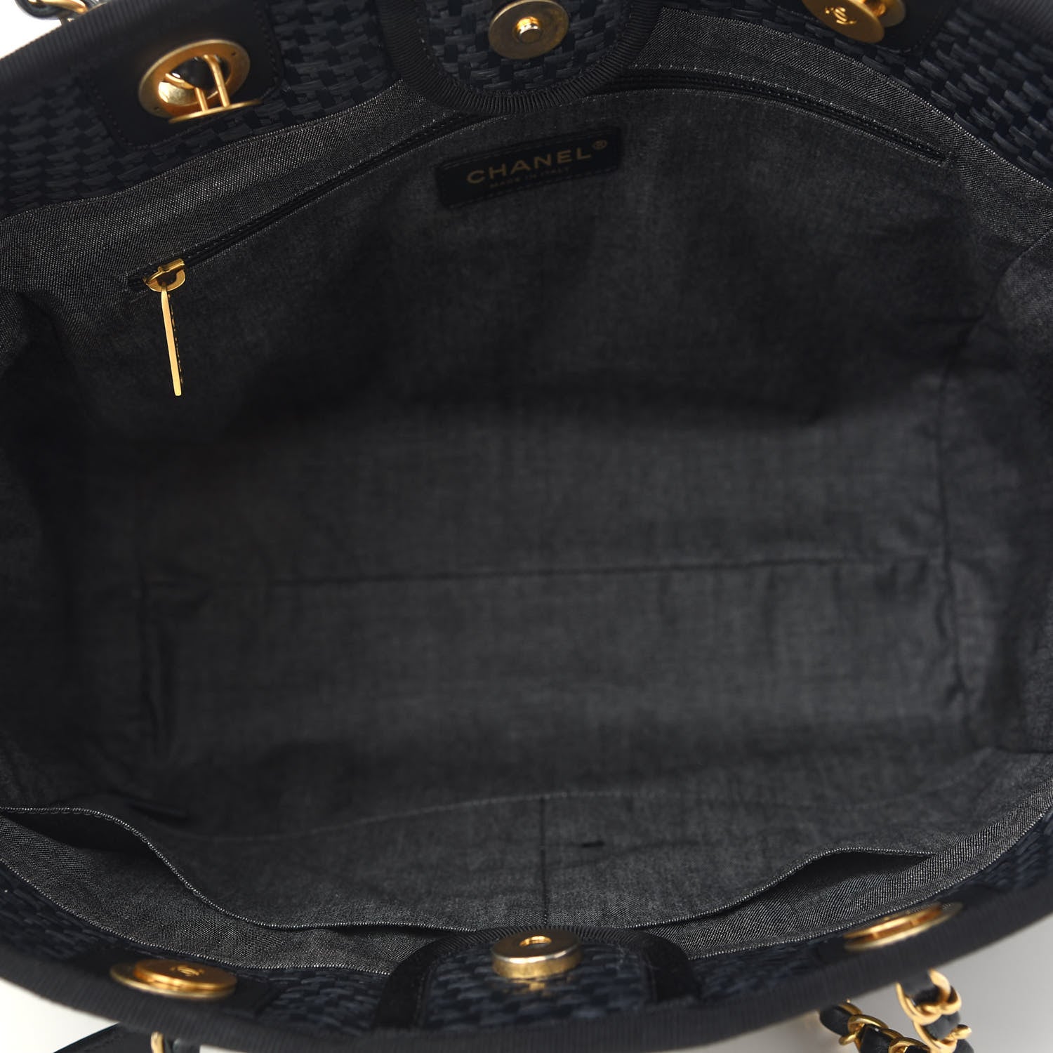 Chanel Straw Raffia Calfskin Chain Small Deauville Tote Navy 5 of 9