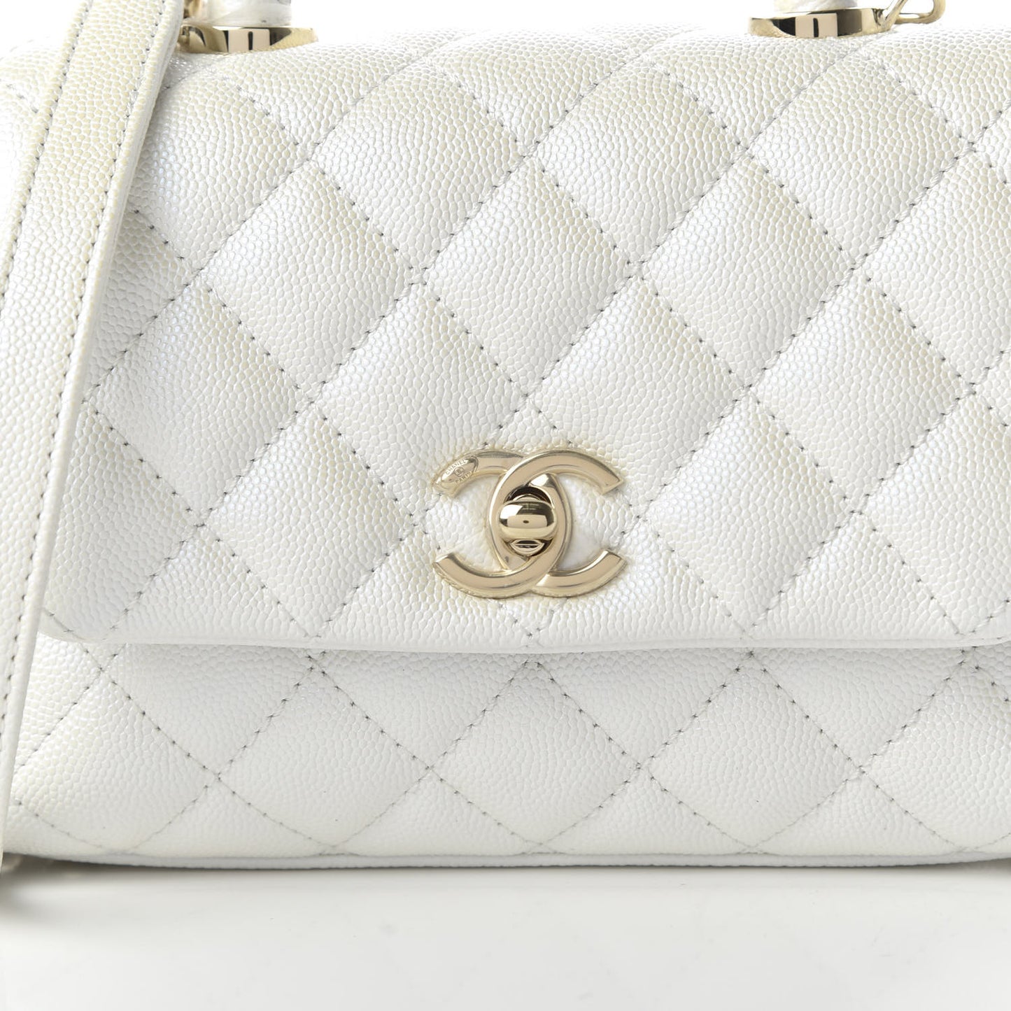 Iridescent Caviar Quilted Extra Mini Coco Handle Flap Ivory