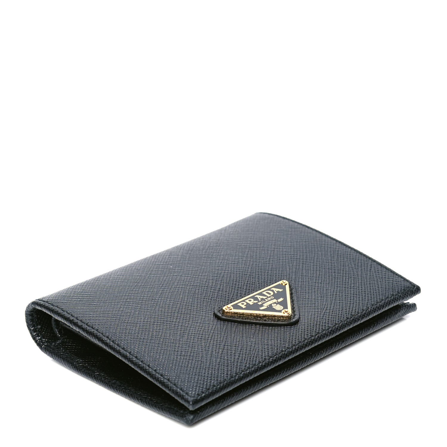 Prada Saffiano Triangle Flap Compact Wallet Black 3 of 4