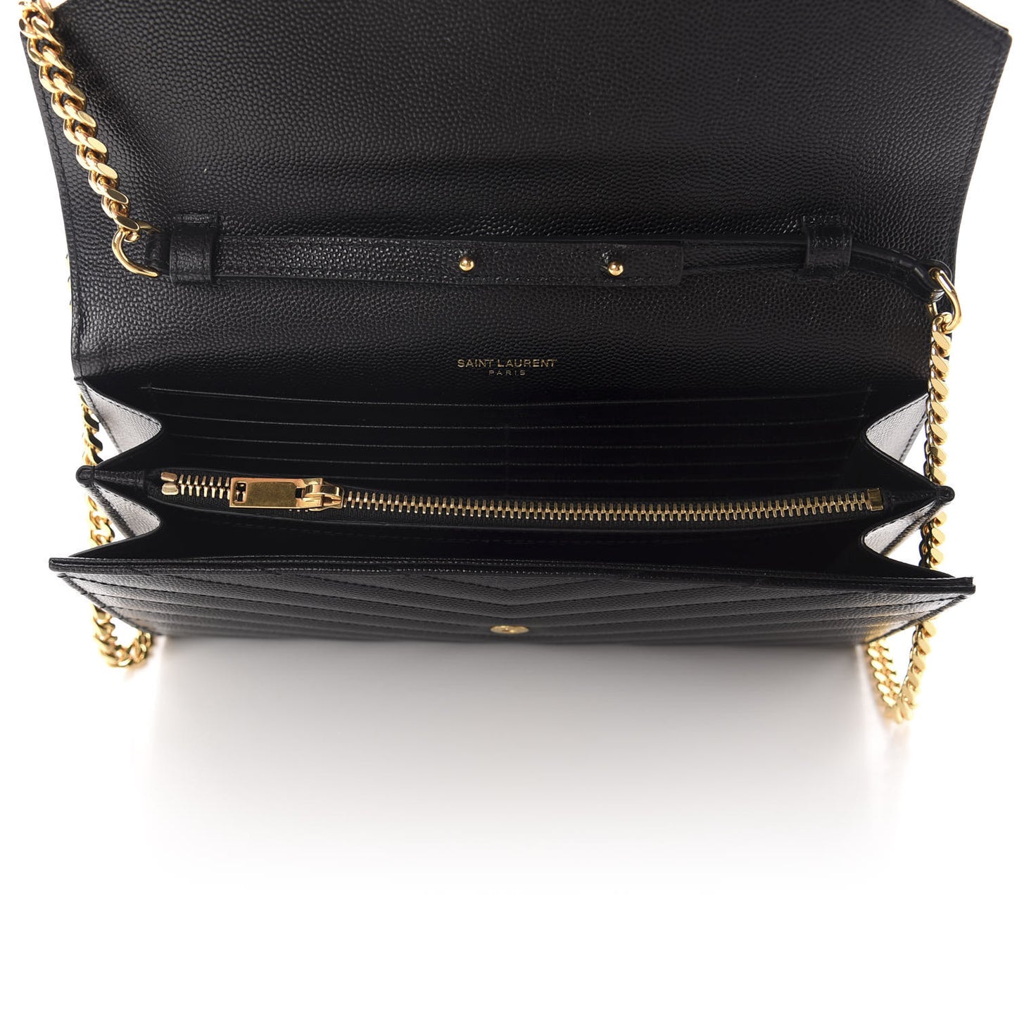 Grain De Poudre Matelasse Chevron Monogram Chain Wallet Black