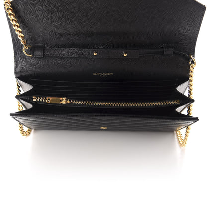 Saint Laurent Grain De Poudre Matelasse Chevron Monogram Chain Wallet Black 5 of 9