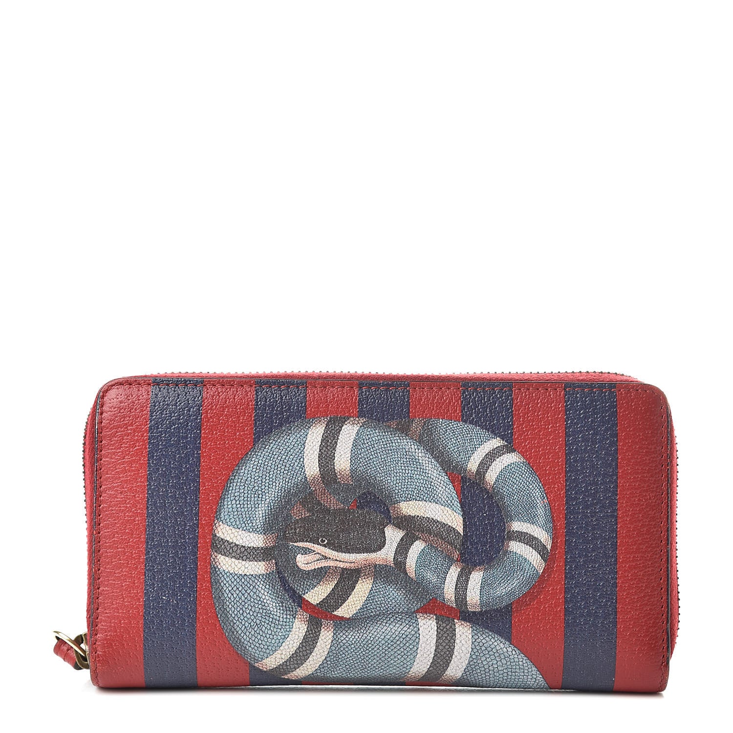Gucci Calfskin Striped Kingsnake Zip Around Wallet Red 1 of 15