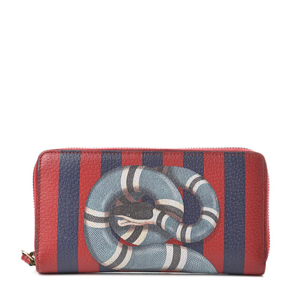 Gucci Calfskin Striped Kingsnake Zip Around Wallet Red 1 of 15