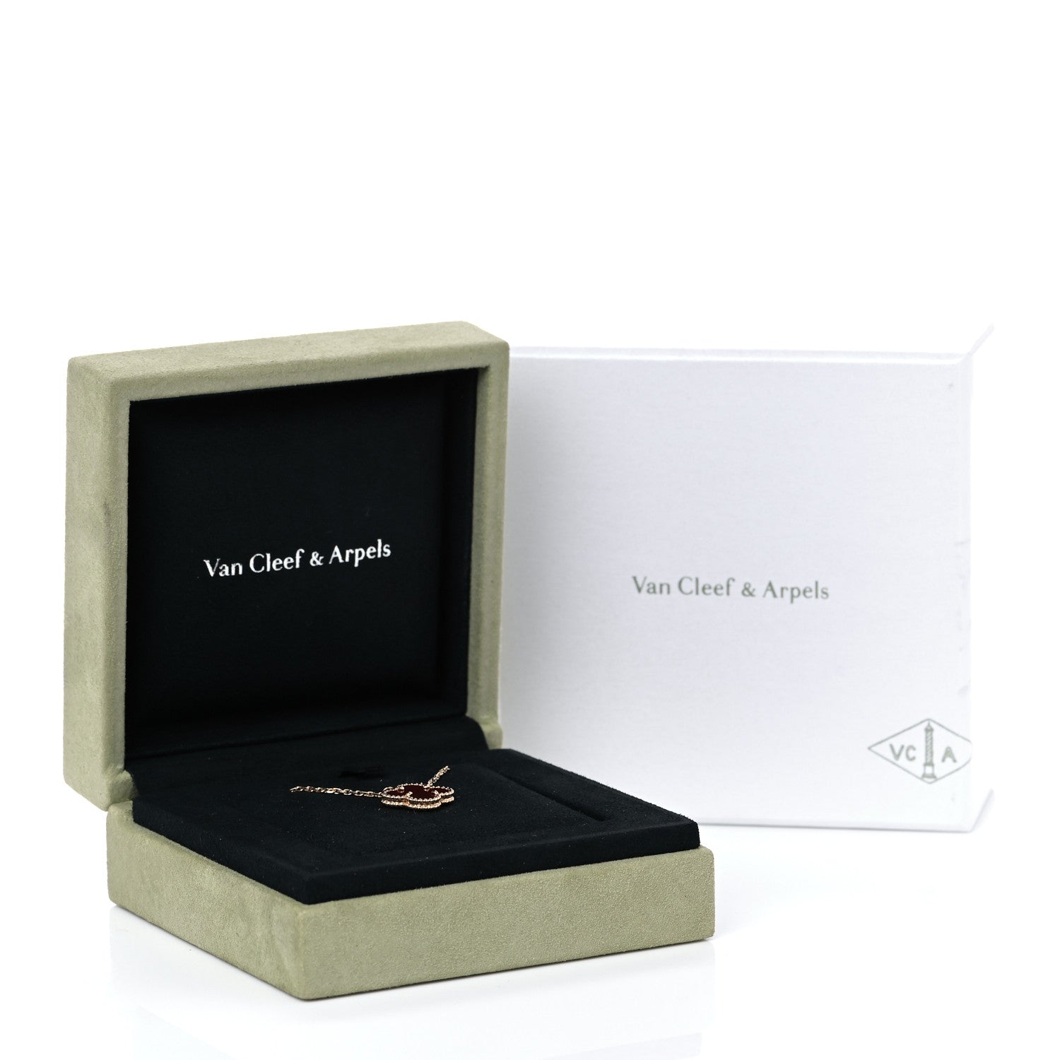 Van Cleef & Arpels 18K Yellow Gold Carnelian Vintage Alhambra Pendant Necklace 7 of 7