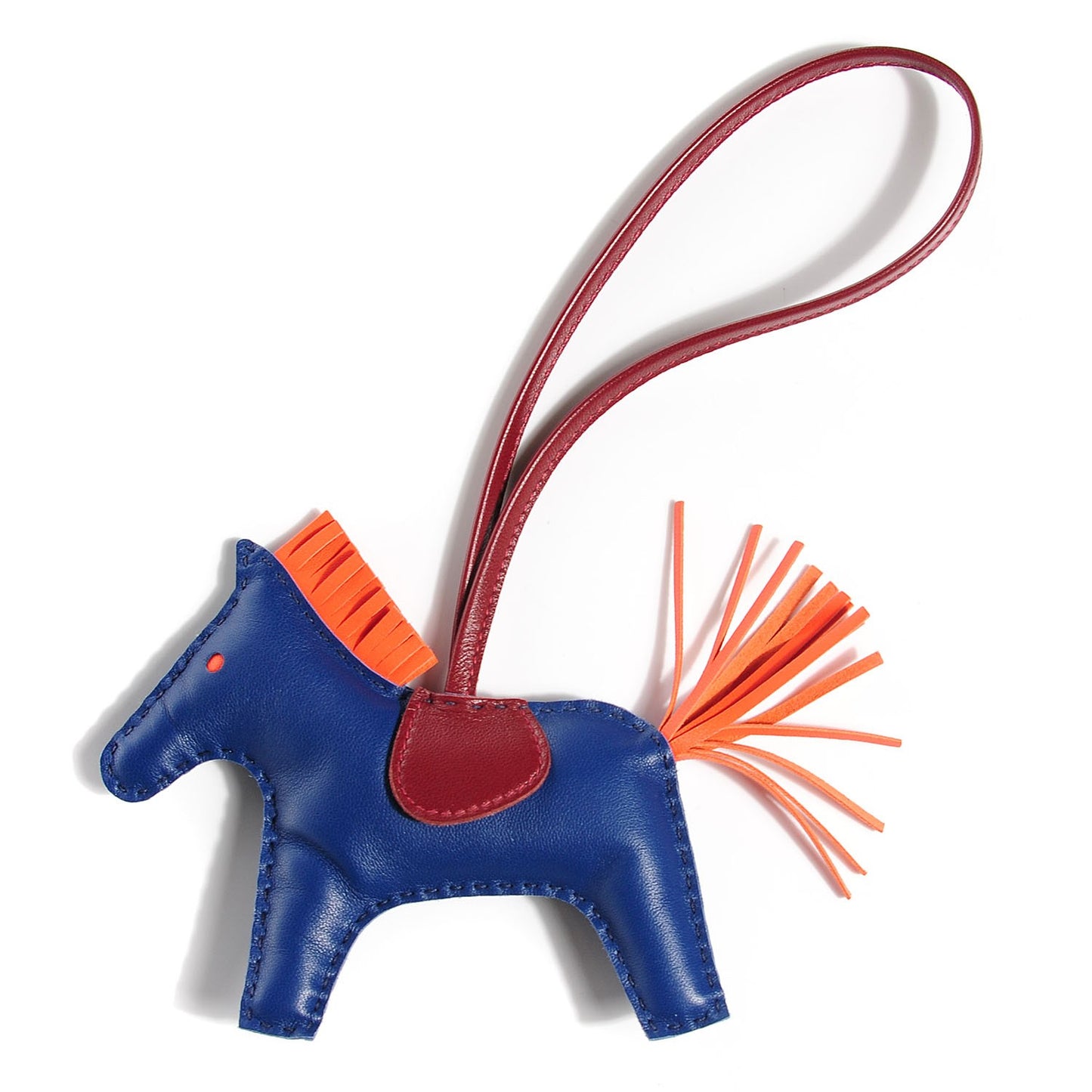 Milo Lambskin Grigri Rodeo Horse Bag Charm MM Bleu de Malte Rouge H Poppy