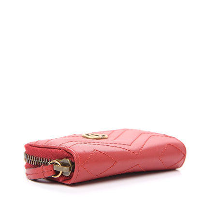 Gucci Calfskin Matelasse GG Marmont Zip Around Key Case Hibiscus Red 3 of 6