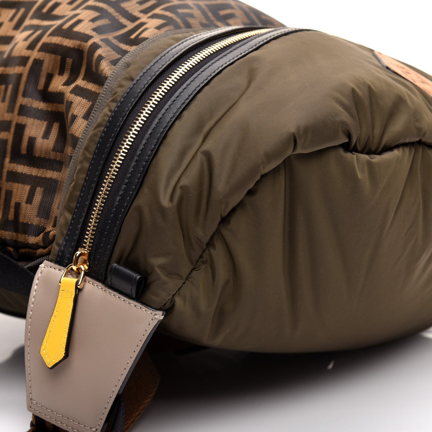 Fendi Nylon Dolmias Vitello Grace FF Convertible Drawstring Backpack Military Brown Tortora 4 of 14