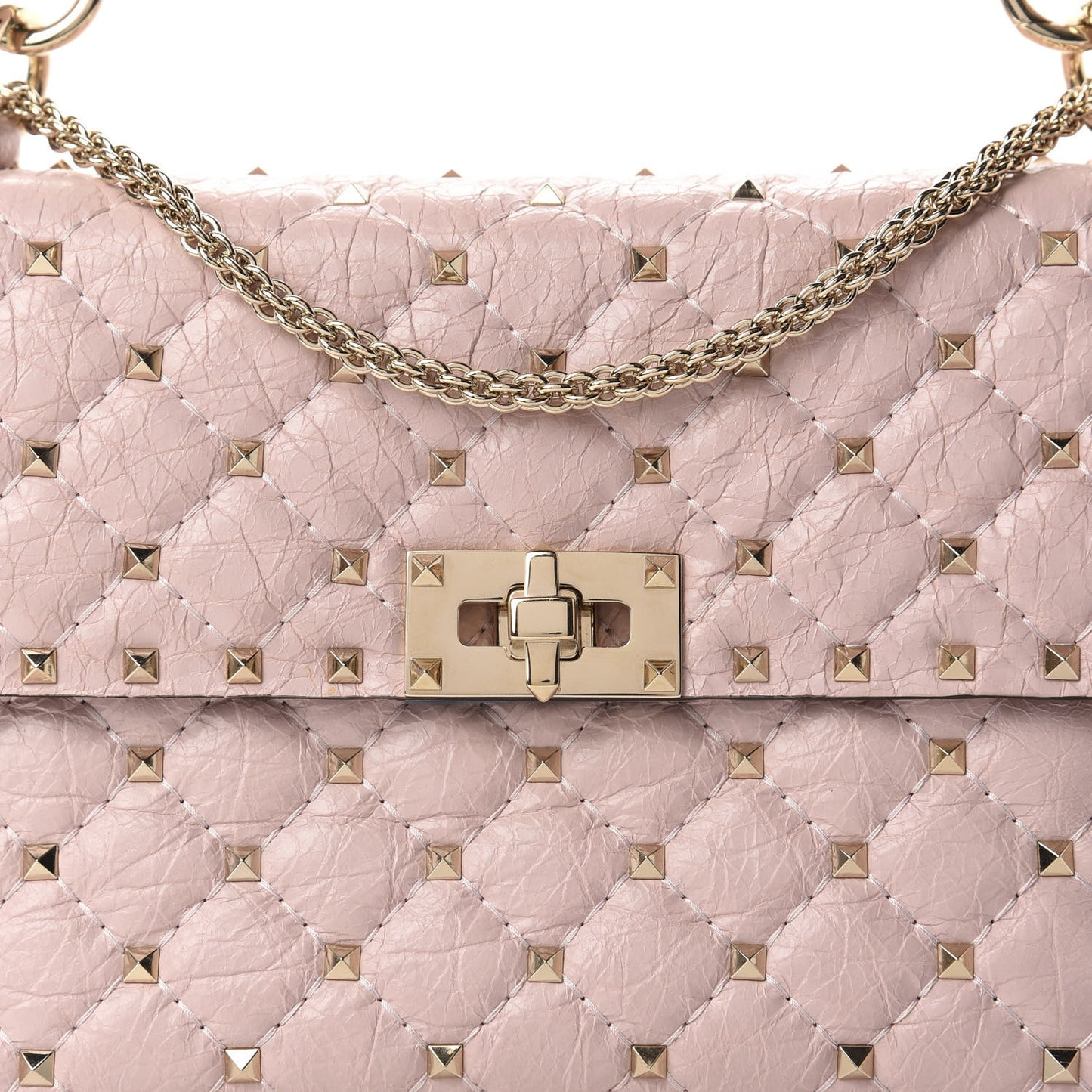 Craquele Nappa Medium Rockstud Spike Shoulder Bag Water Rose