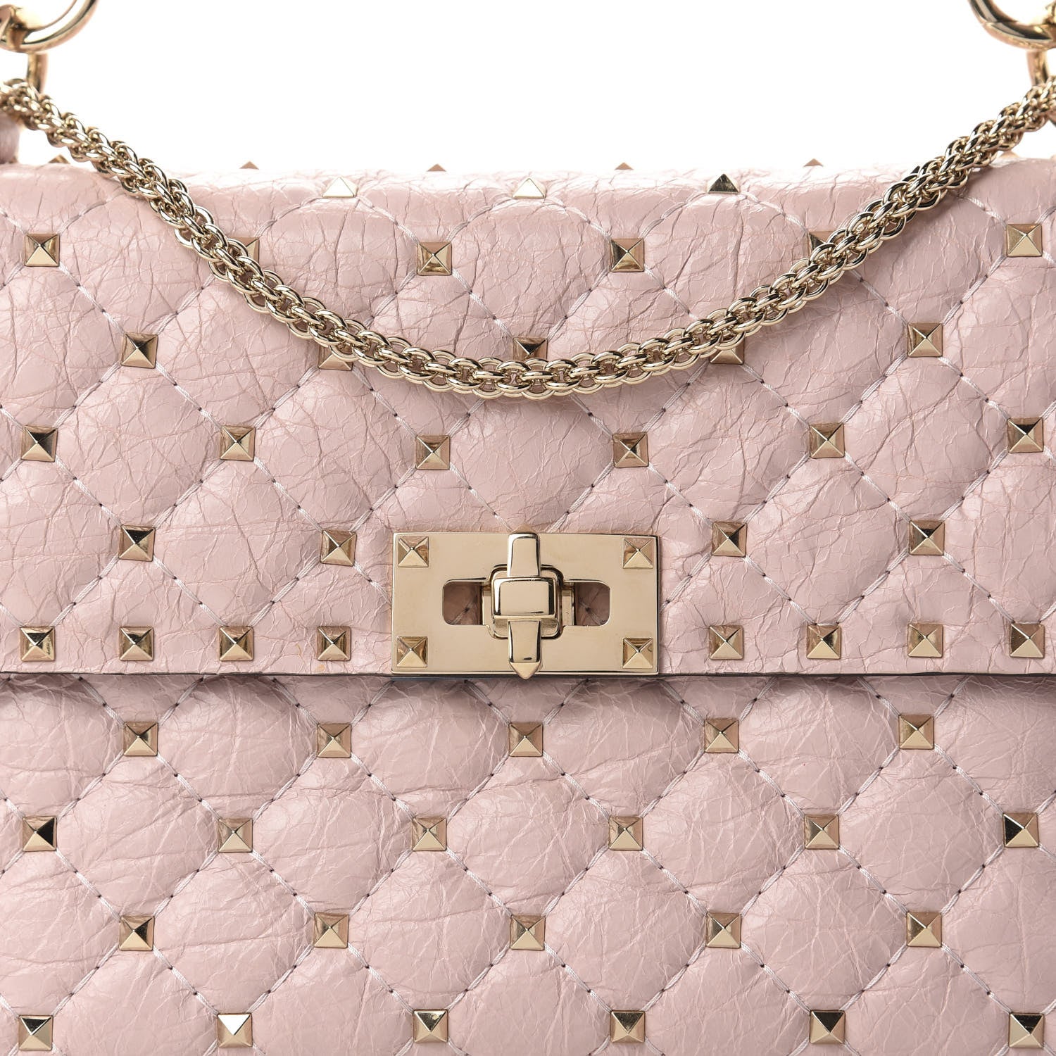 Valentino Garavani Craquele Nappa Medium Rockstud Spike Shoulder Bag Water Rose 9 of 9