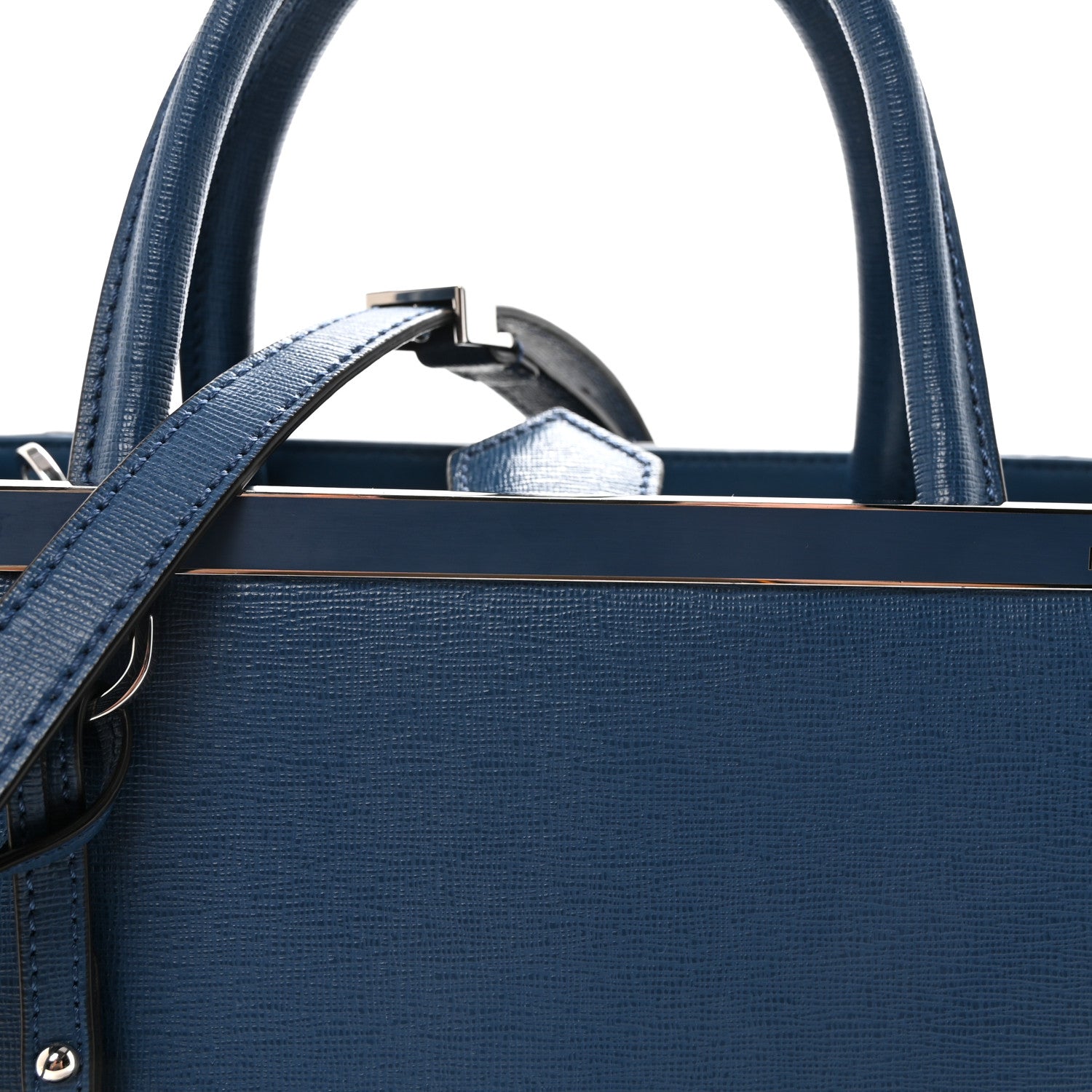 Fendi Vitello Elite Petite 2Jours Tote Blue Cobalto 8 of 10