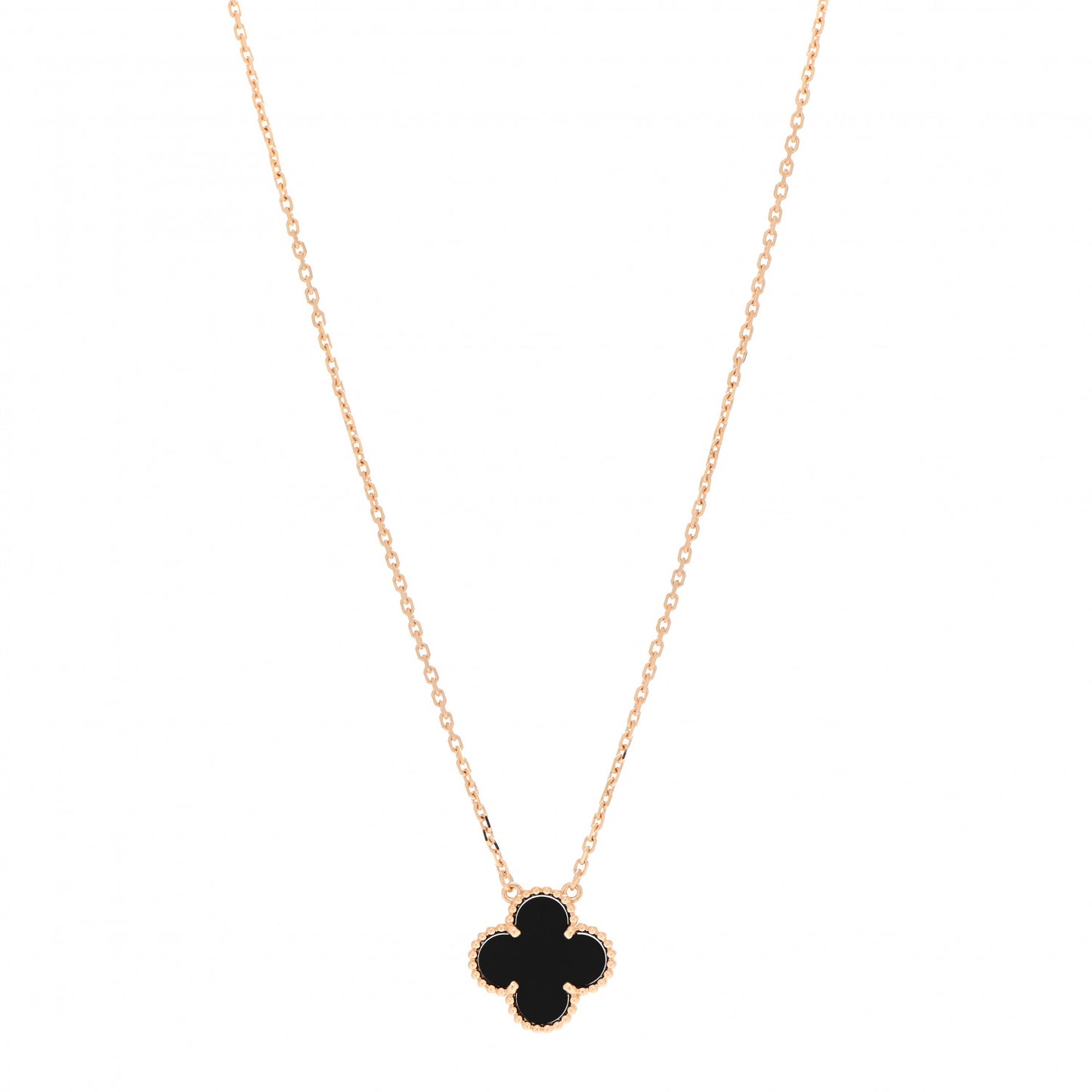 18K Yellow Gold Black Onyx Vintage Alhambra Pendant Necklace
