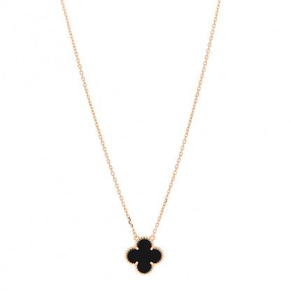 Van Cleef & Arpels 18K Yellow Gold Black Onyx Vintage Alhambra Pendant Necklace 1 of 7