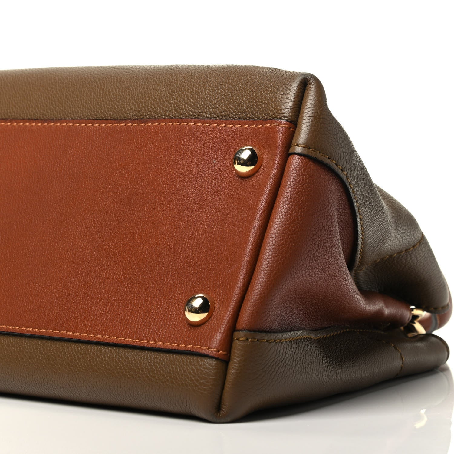 Burberry Mini Grain Calfskin Bi-Color Small Barnsburry Tote Clay Green Burnt Toffee 9 of 10