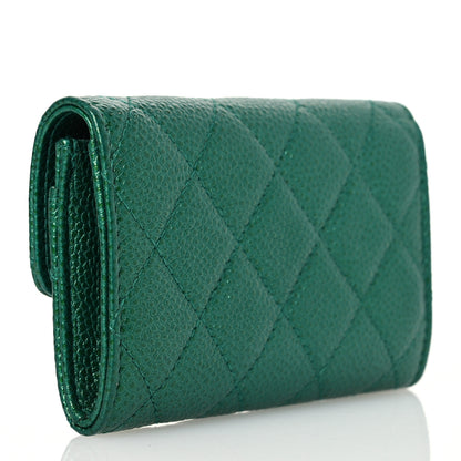 Chanel Metallic Caviar Quilted Flap Card Holder Wallet Green 3 of 13
