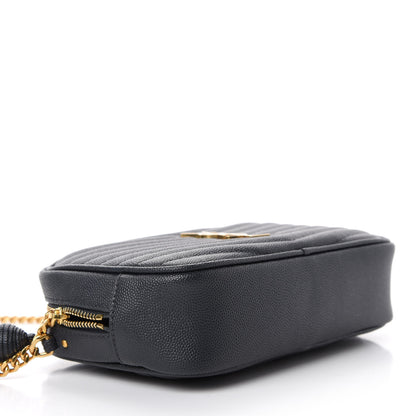 Saint Laurent Grain De Poudre Matelasse Monogram Mini Lou Camera Bag Dark Smog 4 of 11