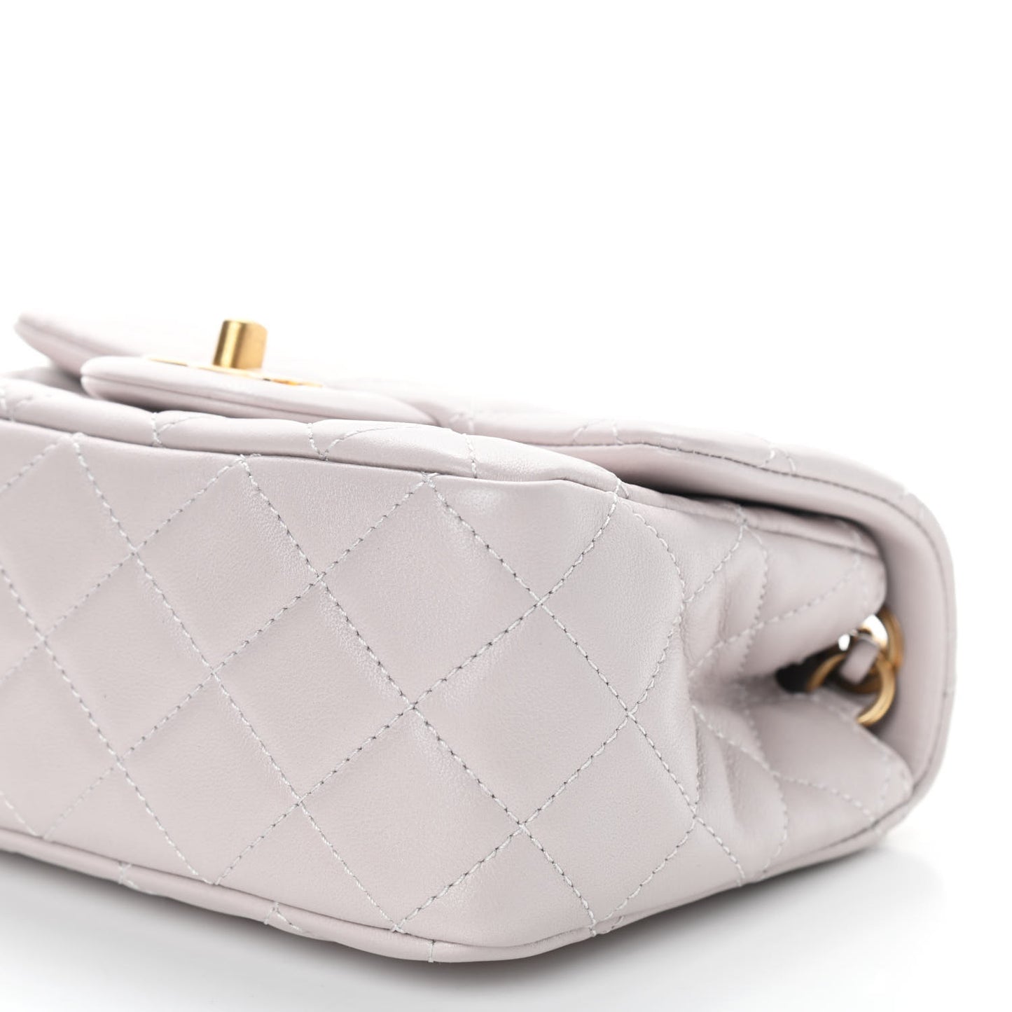 Lambskin Quilted Mini Pearl Crush Flap Light Purple