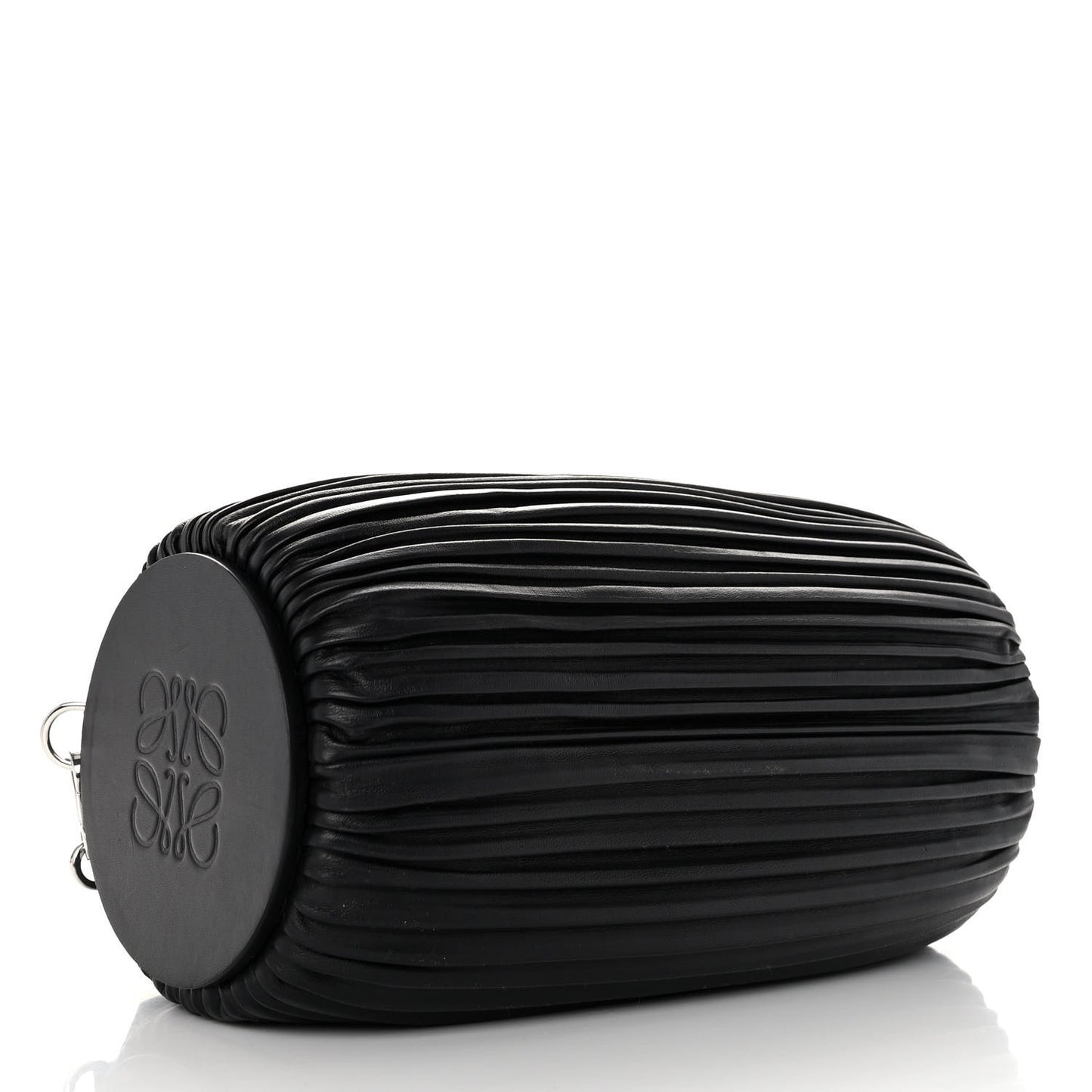 Lambskin Pleated Bracelet Large Pouch shoulder Bag Black