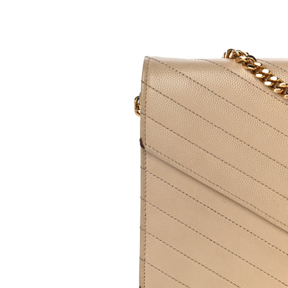 Saint Laurent Grain De Poudre Matelasse Chevron Monogram Chain Wallet Dark Latte 27 of 30