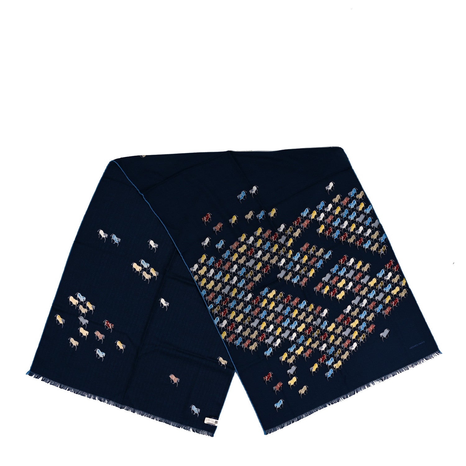 Hermes Cashmere Silk The Parade Shawl 140 Marine Absinthe Borde 2 of 5