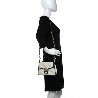 Gucci Vintage Effect Calfskin Matelasse Diagonal Mini Torchon GG Marmont Top Handle Shoulder Bag Mystic White Blue Agata 2 of 9