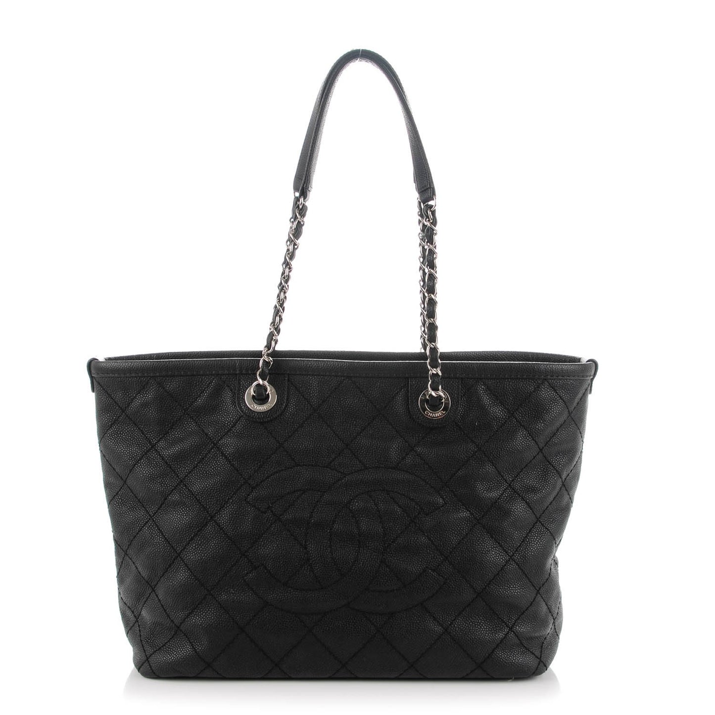 Grained Calfskin Quilted Small Daily Shopping Tote Black