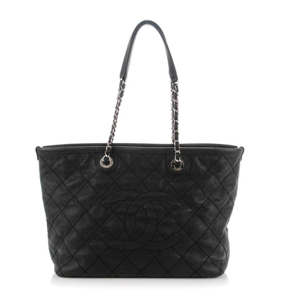 Chanel Grained Calfskin Quilted Small Daily Shopping Tote Black 1 of 8